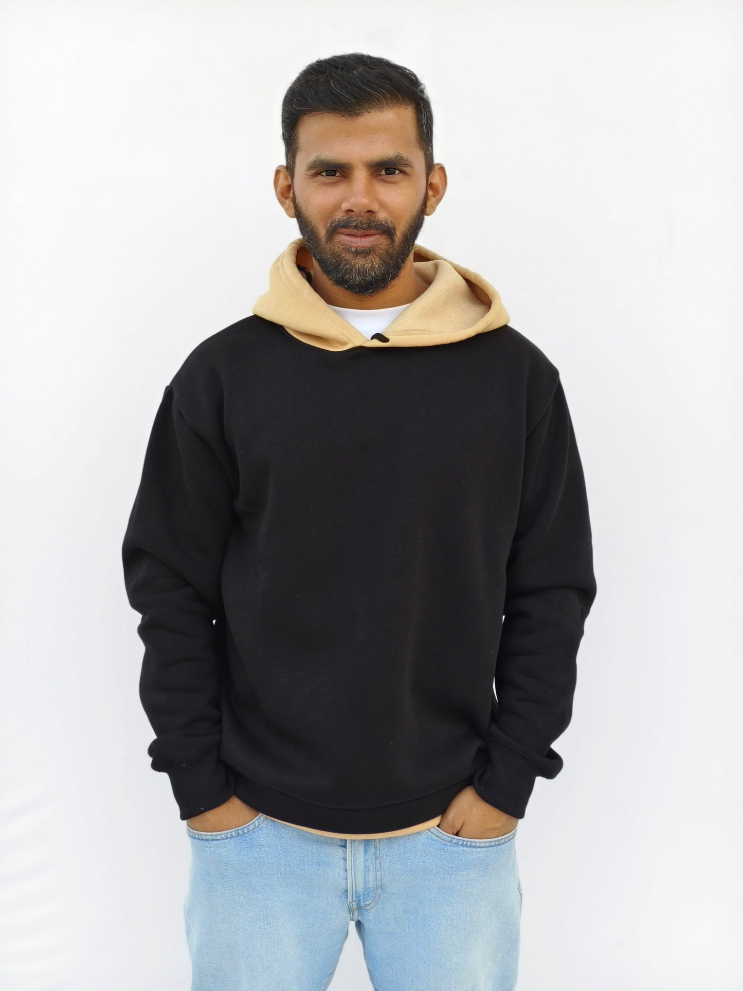 Black & Beige Fleeced Hoodie
