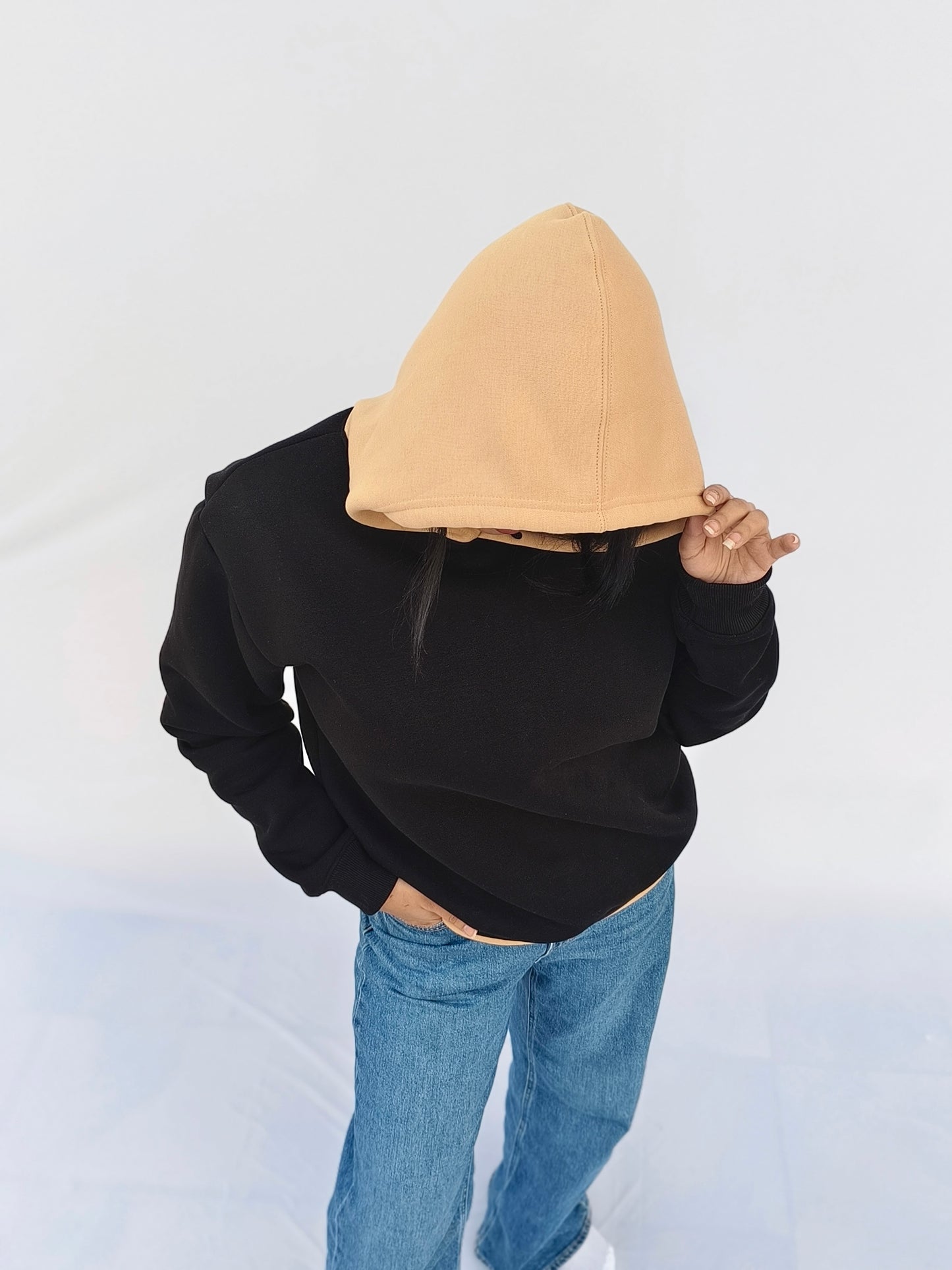 Black & Beige Fleeced Hoodie