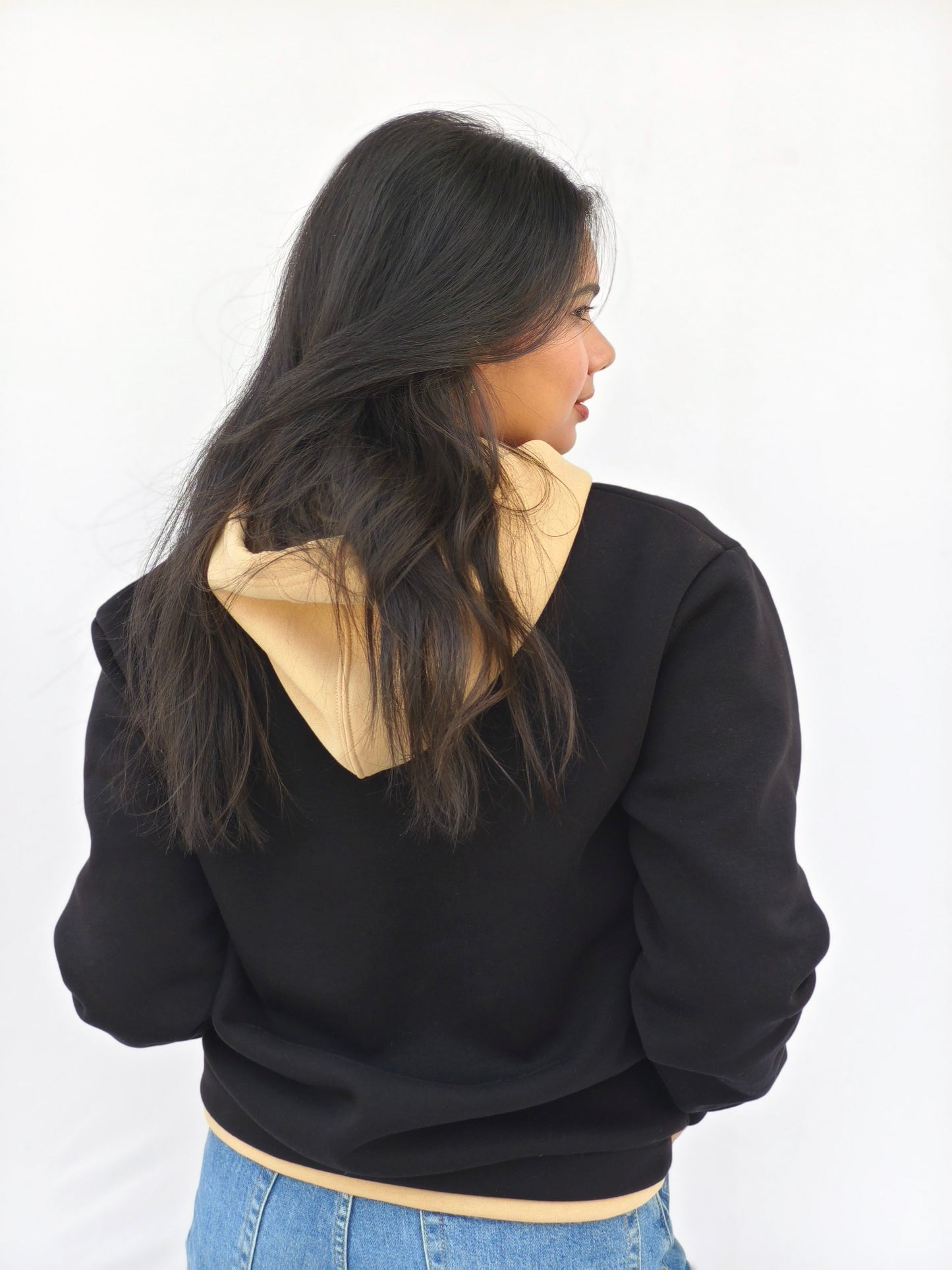 Black & Beige Fleeced Hoodie