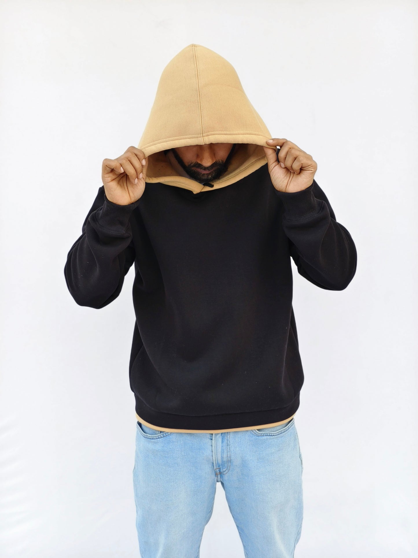 Black & Beige Fleeced Hoodie