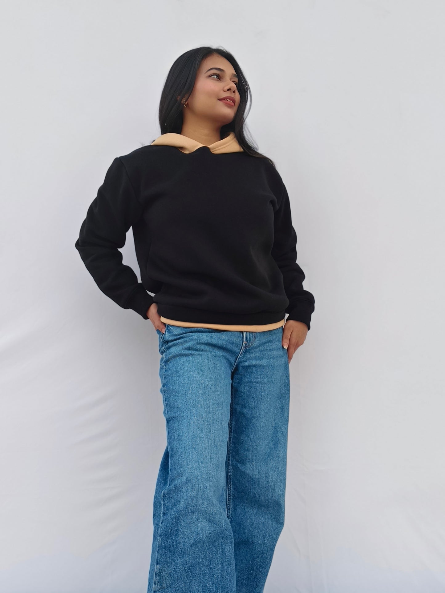 Black & Beige Fleeced Hoodie