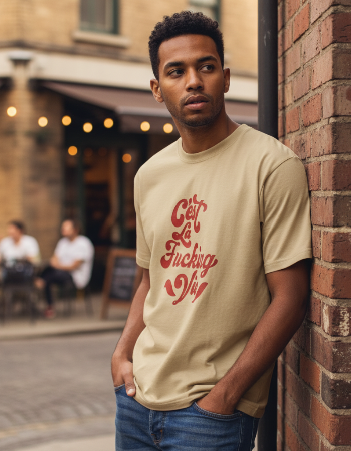 Cest La Fucking Vie - Men Oversized Beige T-Shirt