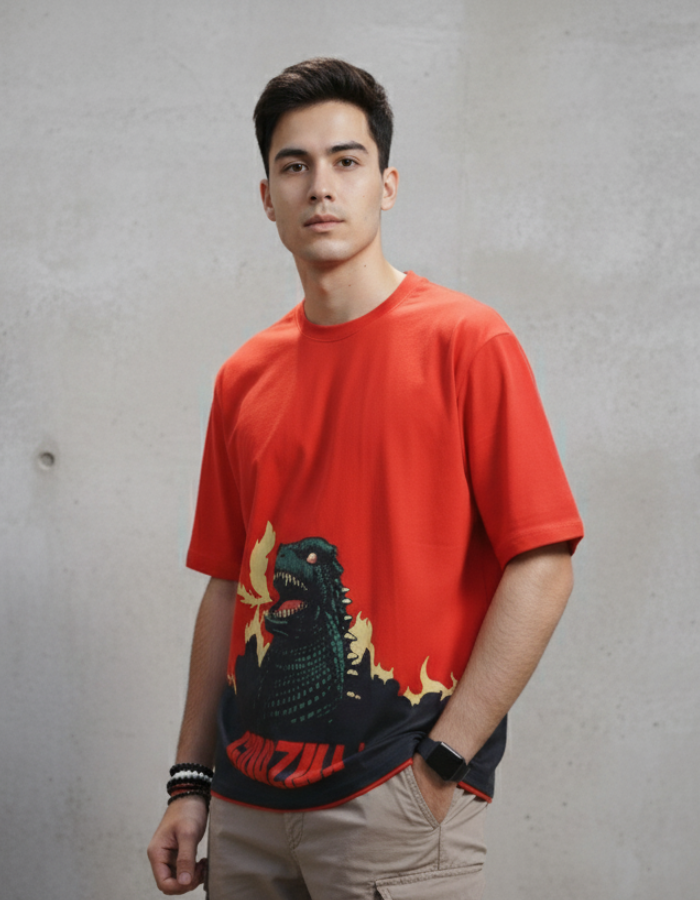 'Godzilla' - Oversized Red T-shirt