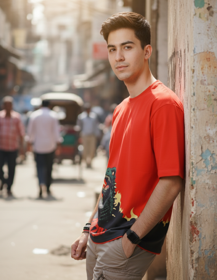 'Godzilla' - Oversized Red T-shirt