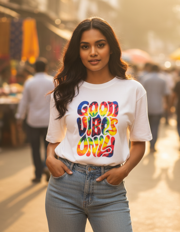 'Good Vibes Only' - Women Oversized White T-shirt