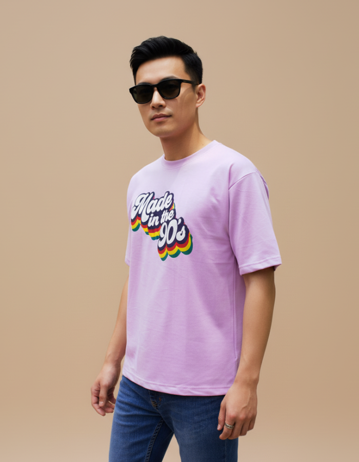 'Made in 90's' - Men Oversized Lavendar T-shirt