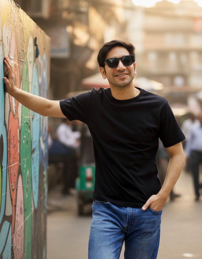 Black Regular-fit T-Shirt for Men