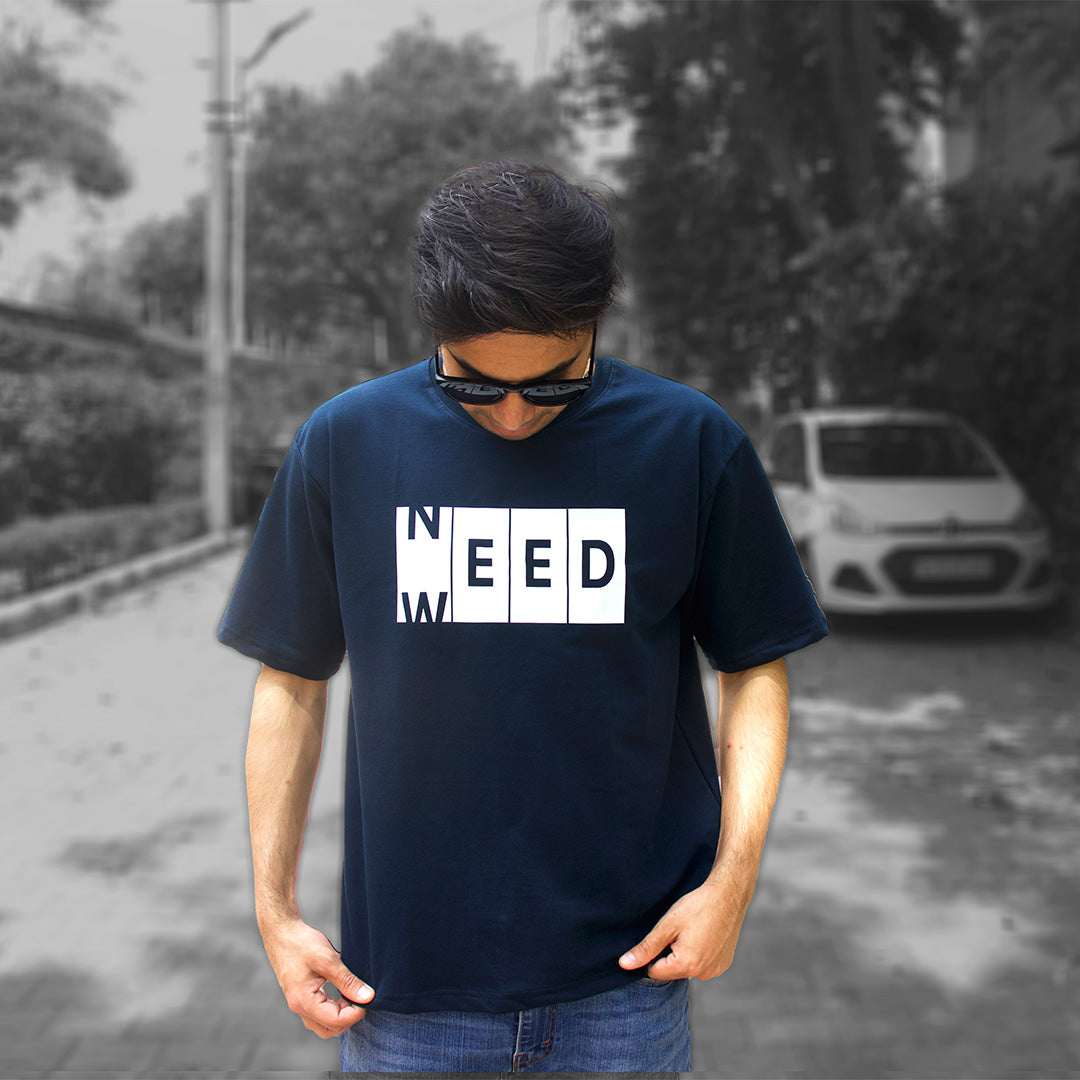 'Need Weed' - Oversized Navy Blue T-shirt