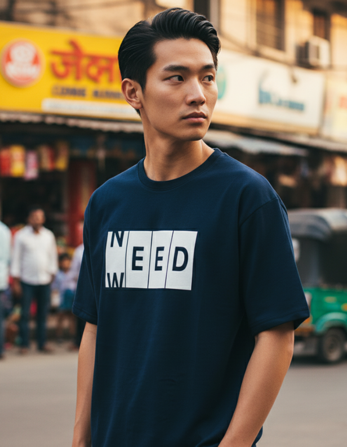 'Need Weed' - Men Oversized Navy Blue T-shirt