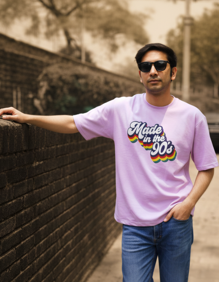 'Made in 90's' - Men Oversized Lavendar T-shirt