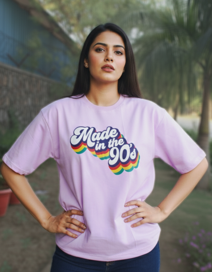 'Made in 90's' - Women Oversized Lavendar T-shirt