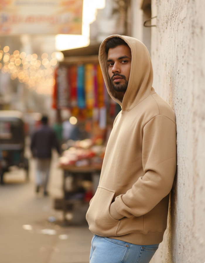 Beige Fleeced Hoodie