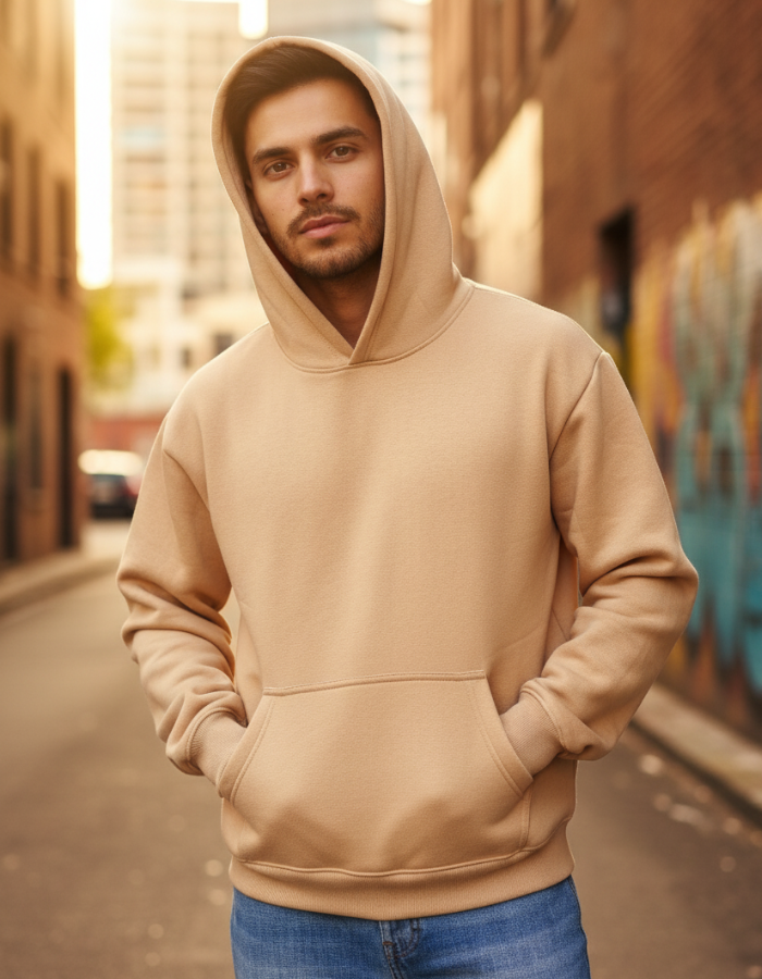 Beige Fleeced Hoodie