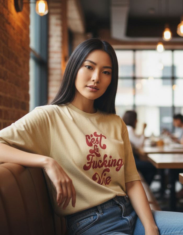 Cest La Fucking Vie - Women Oversized Beige T-Shirt