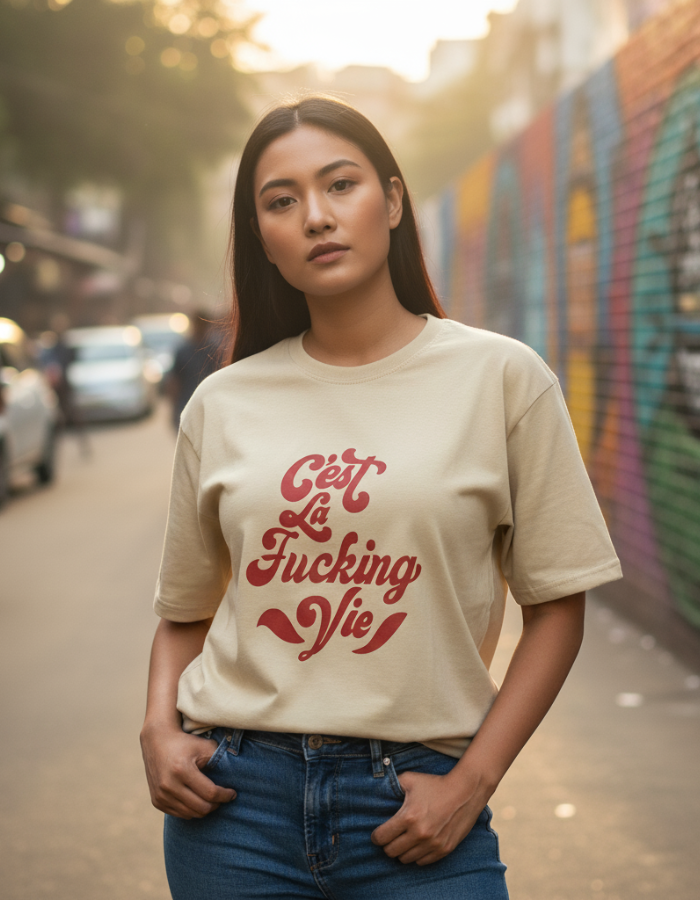 Cest La Fucking Vie - Women Oversized Beige T-Shirt