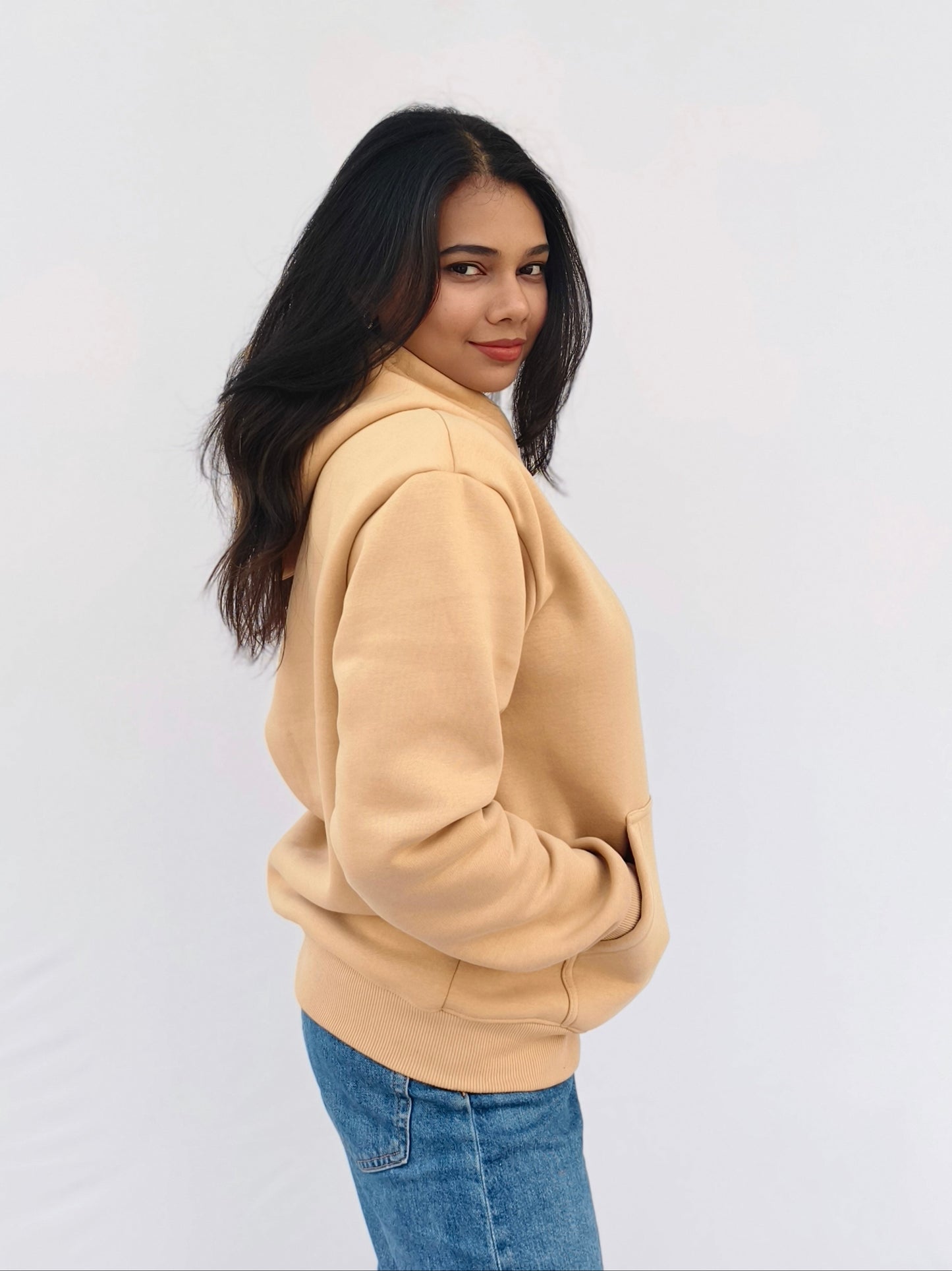 Beige Fleeced Boyfriend Hoodie