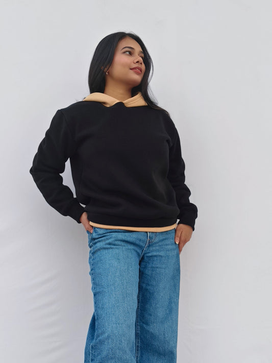 Black & Beige Fleeced Boyfriend Hoodie