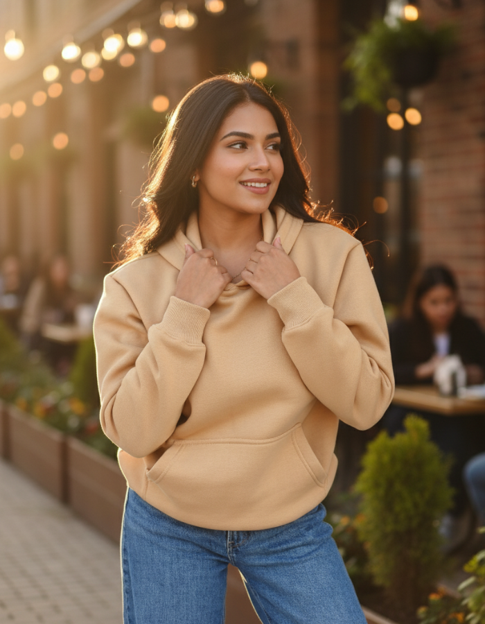 Beige Fleeced Boyfriend Hoodie