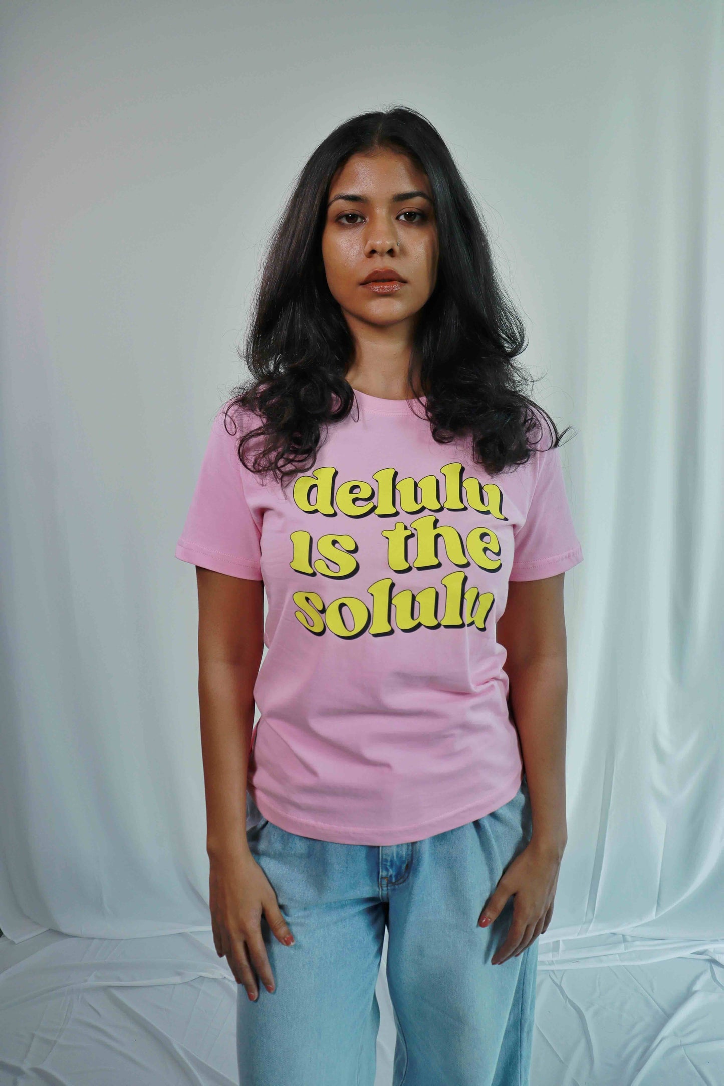 'Delulu is the Solulu' - Regular fit Pink T-shirt for Women