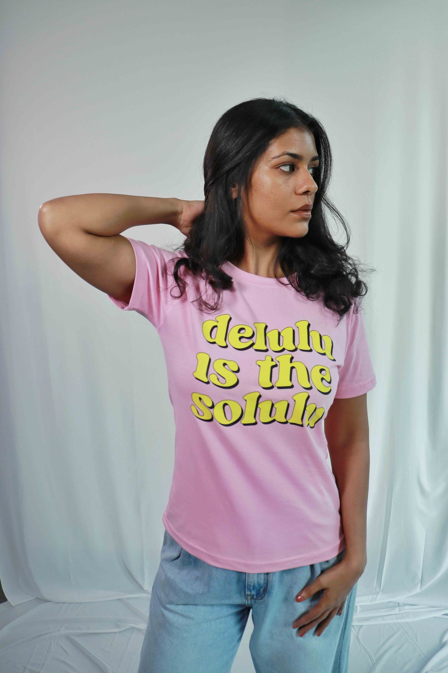 'Delulu is the Solulu' - Regular fit Pink T-shirt for Women