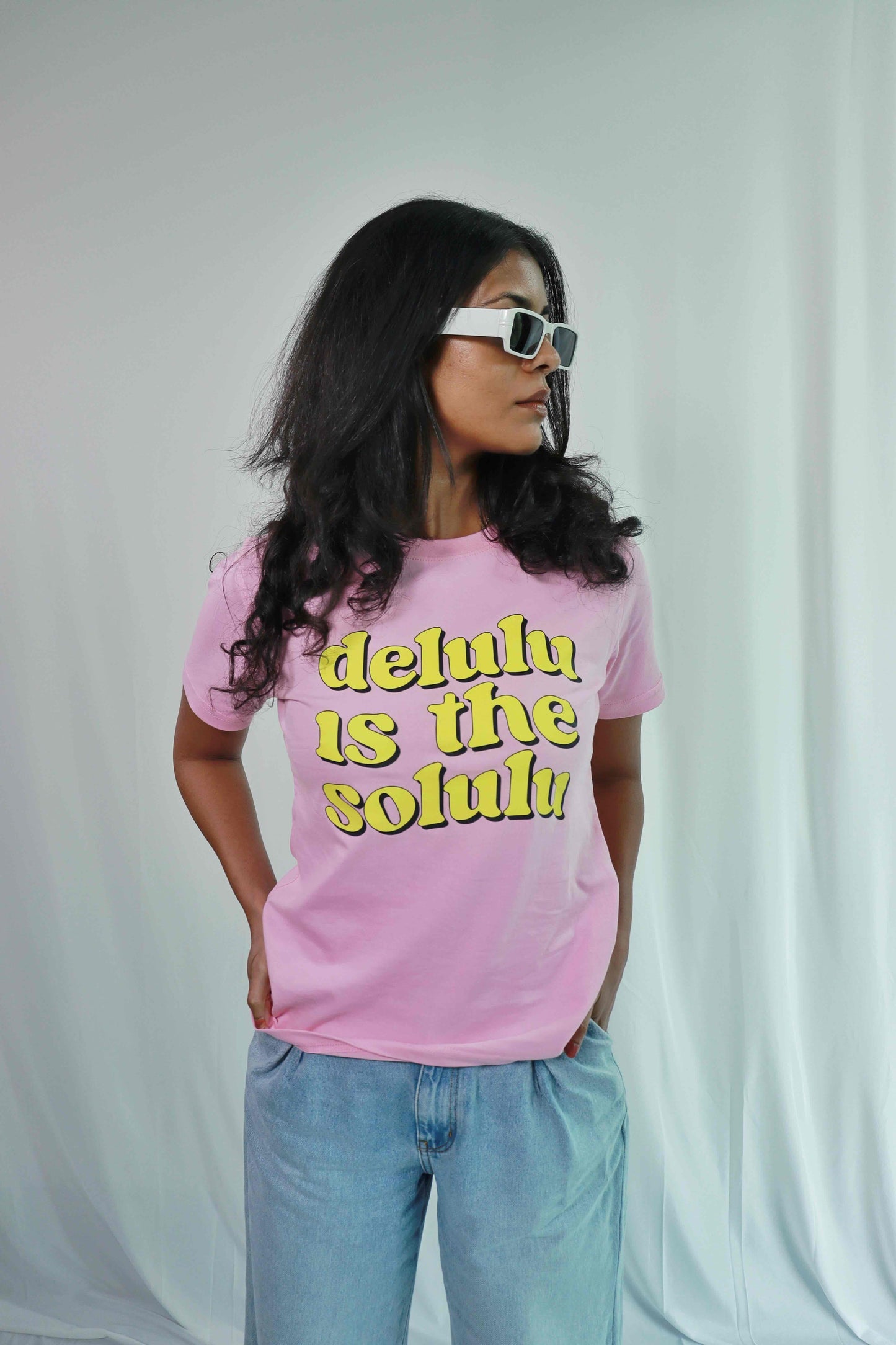 'Delulu is the Solulu' - Regular fit Pink T-shirt for Women