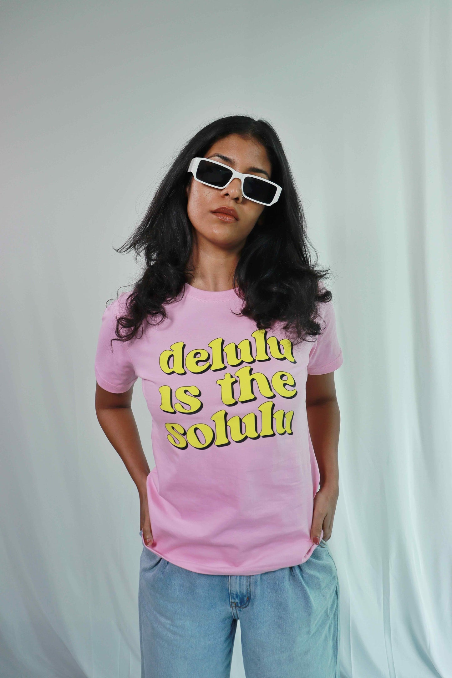 'Delulu is the Solulu' - Regular fit Pink T-shirt for Women