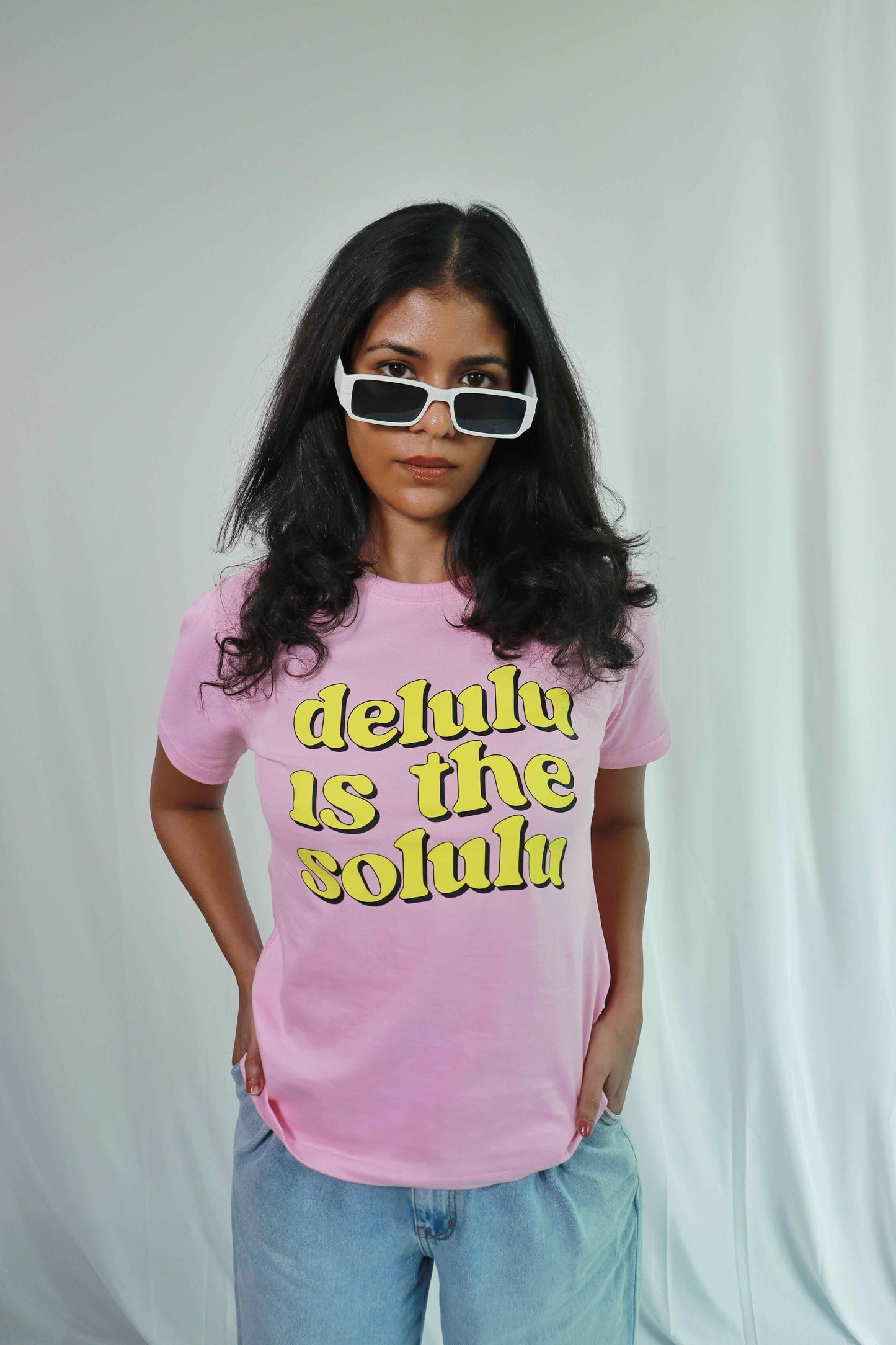 'Delulu is the Solulu' - Regular fit Pink T-shirt for Women