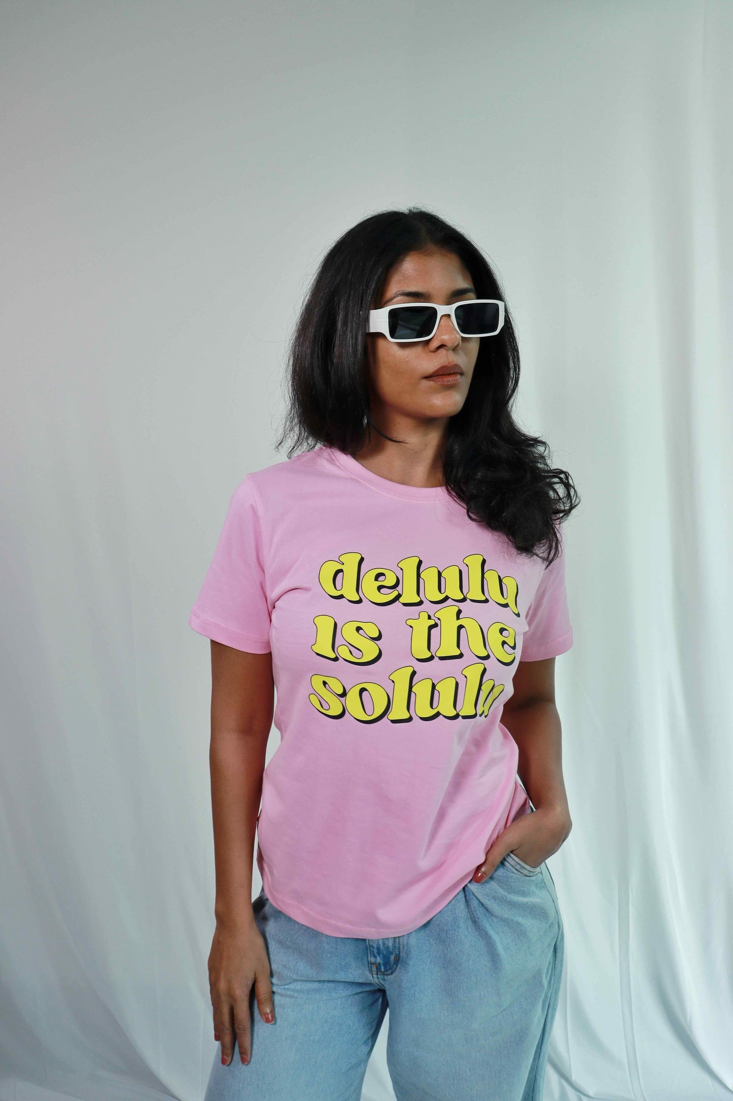 'Delulu is the Solulu' - Regular fit Pink T-shirt for Women