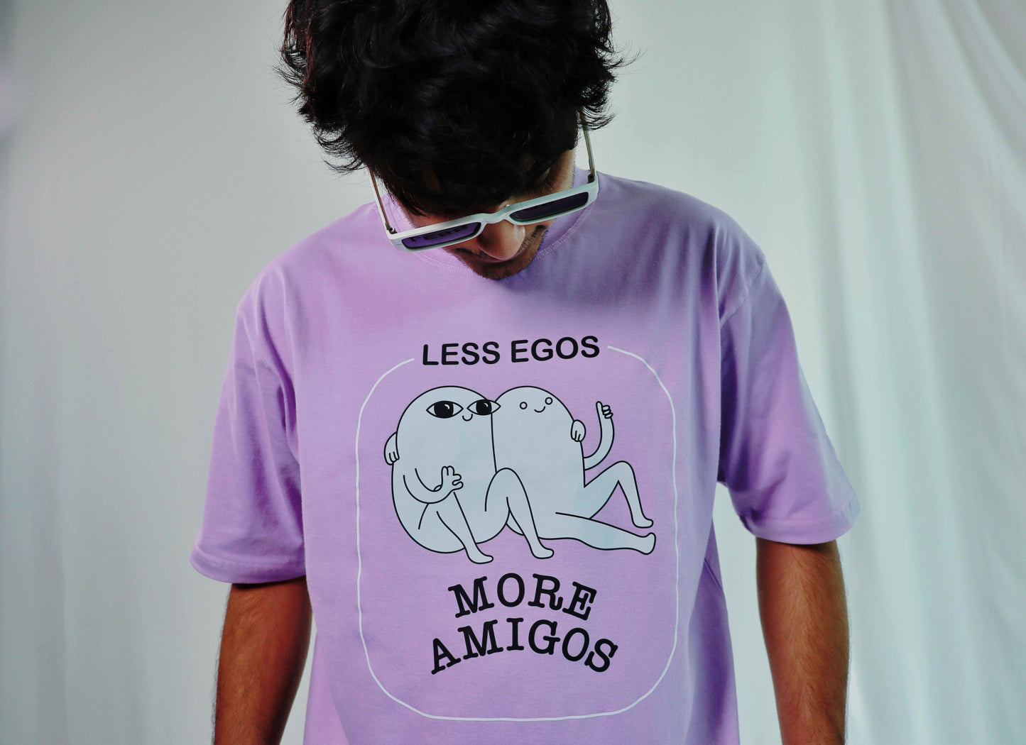 'Less Egos More Amigos' Oversized Lavendar T-shirt