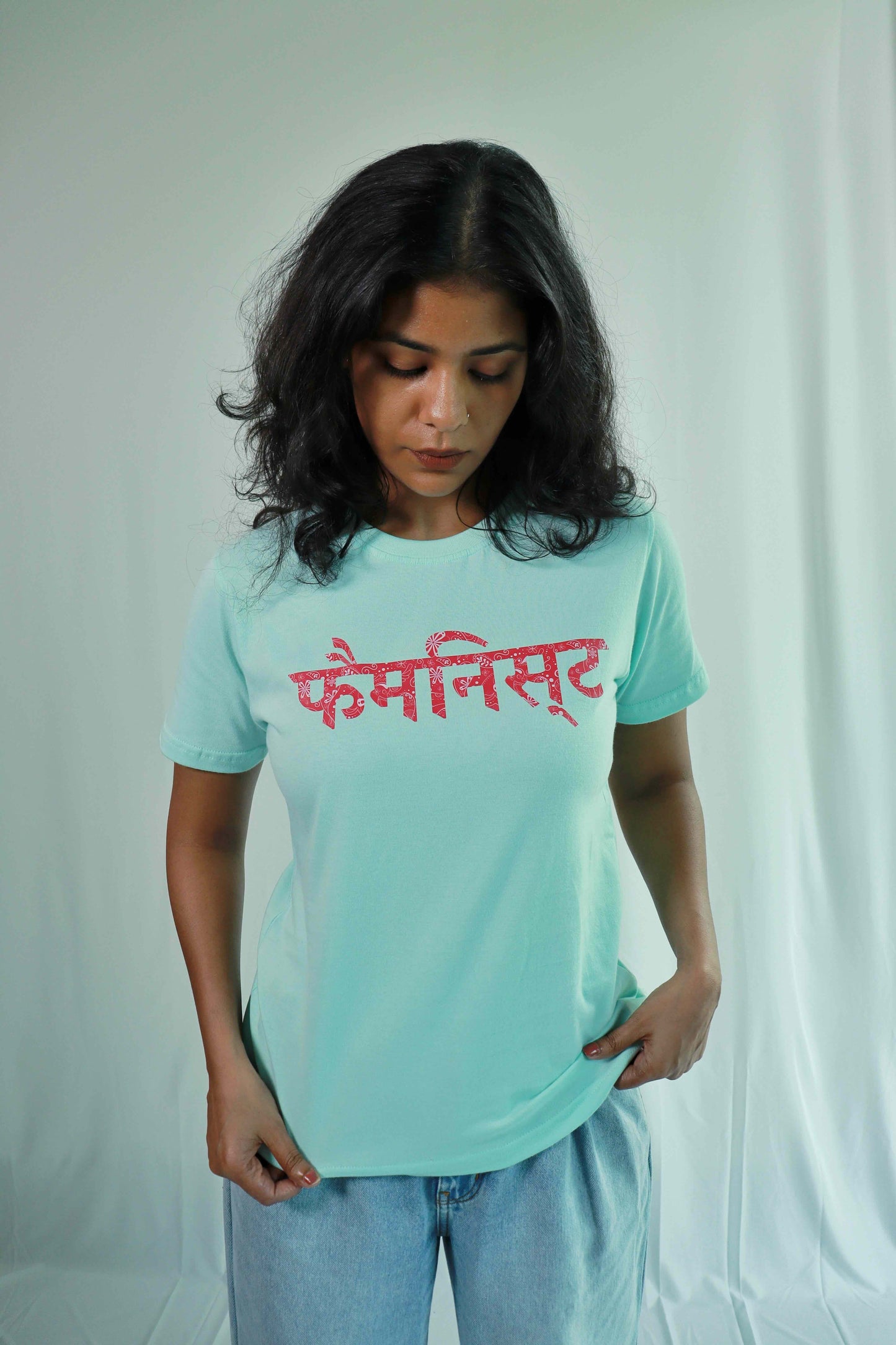 'Feminist' - Regular fit Aqua Blue T-shirt for Women