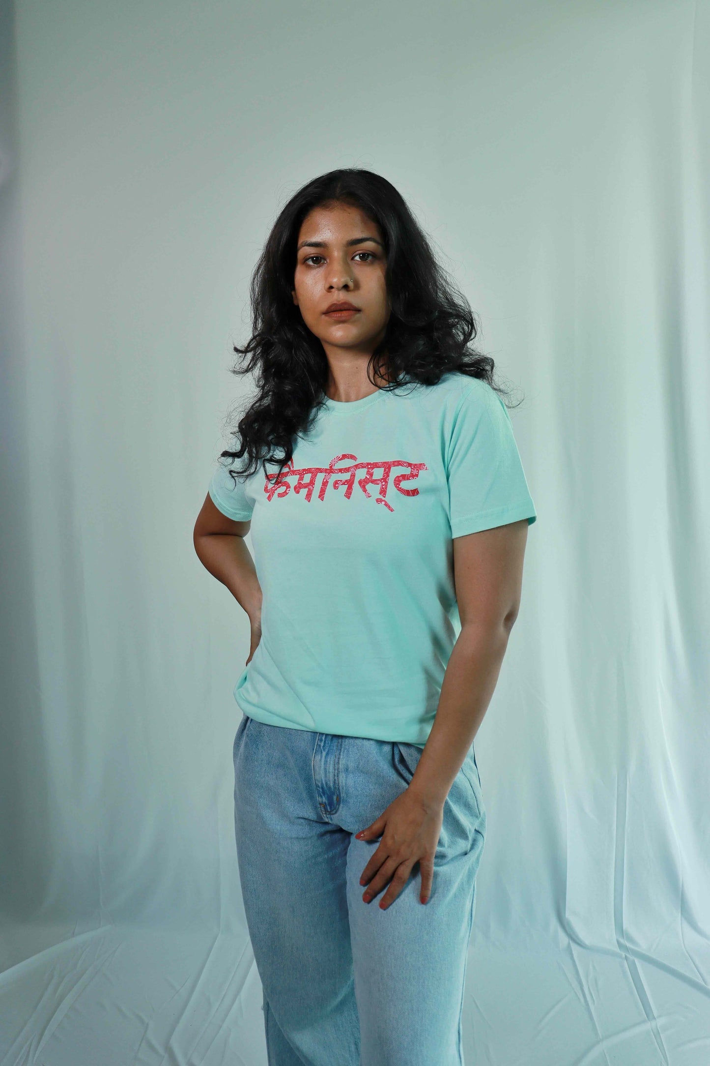 'Feminist' - Regular fit Aqua Blue T-shirt for Women