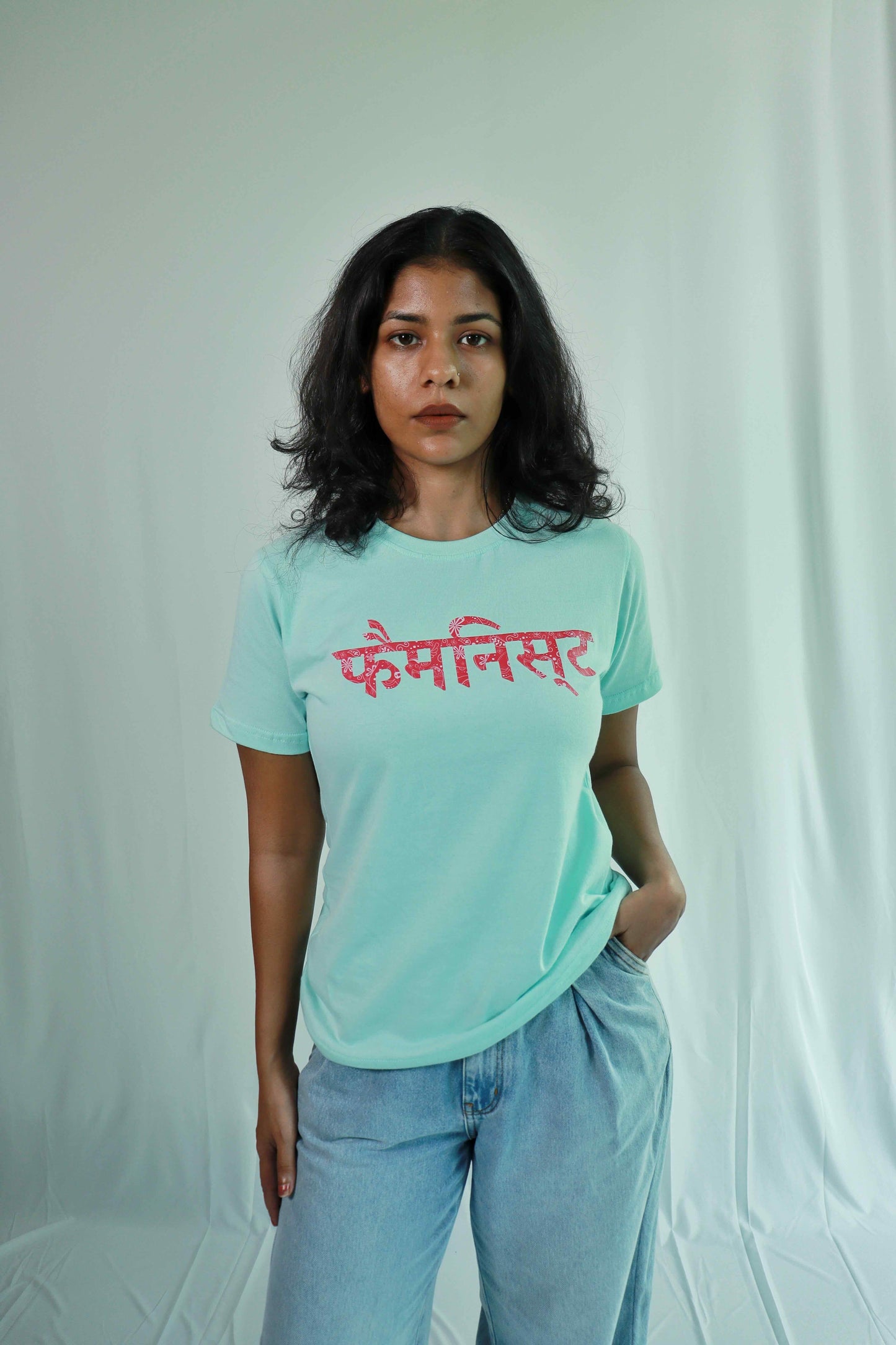 'Feminist' - Regular fit Aqua Blue T-shirt for Women