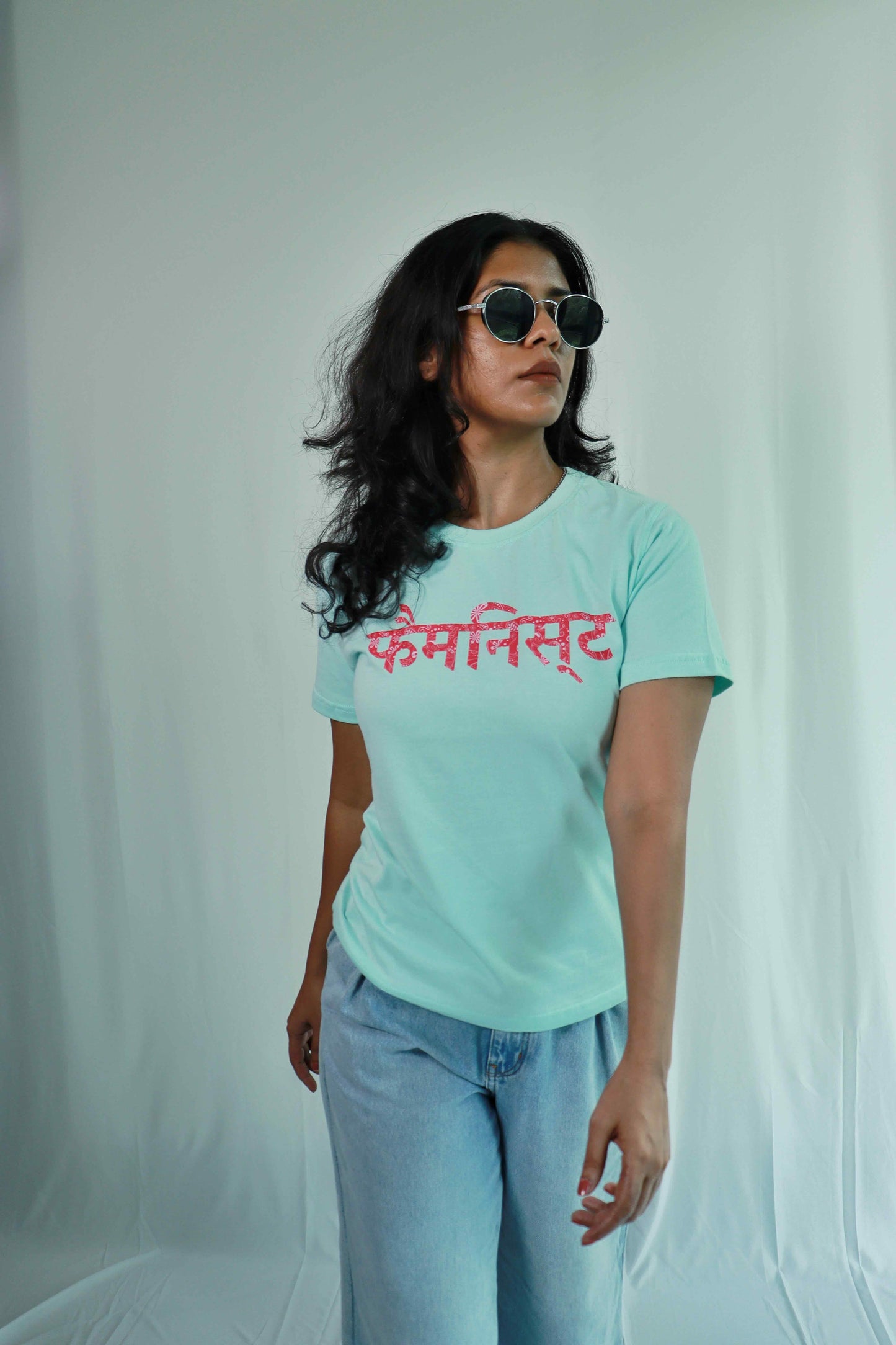 'Feminist' - Regular fit Aqua Blue T-shirt for Women