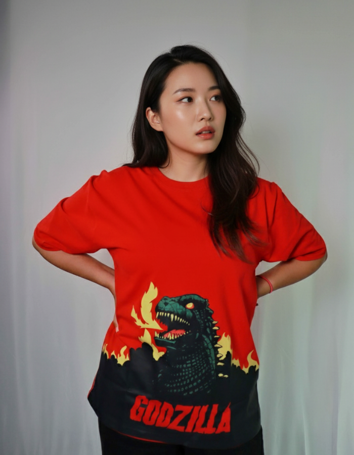 'Godzilla' - Women Oversized Red T-shirt