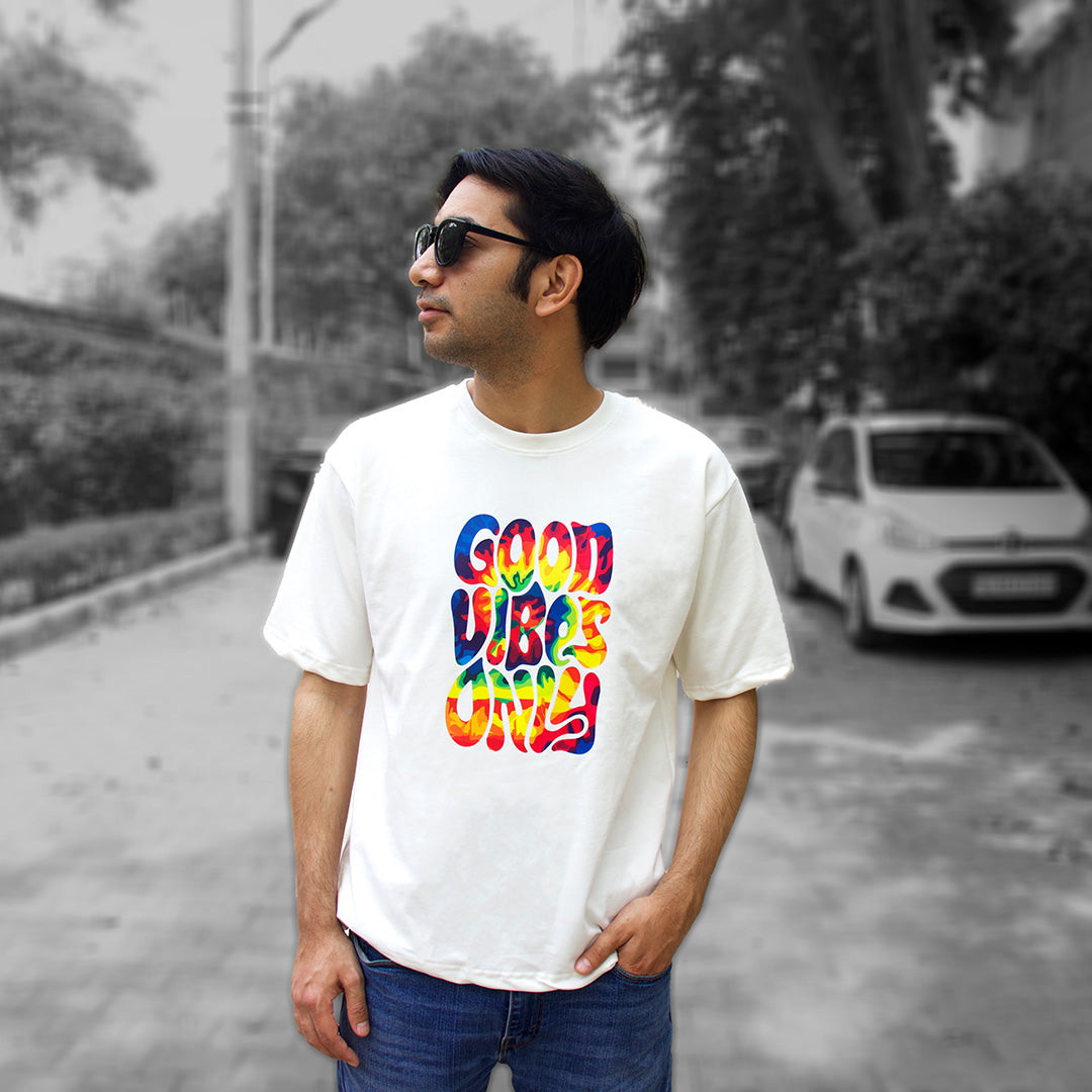 'Good Vibes Only' - Men Oversized White T-shirt