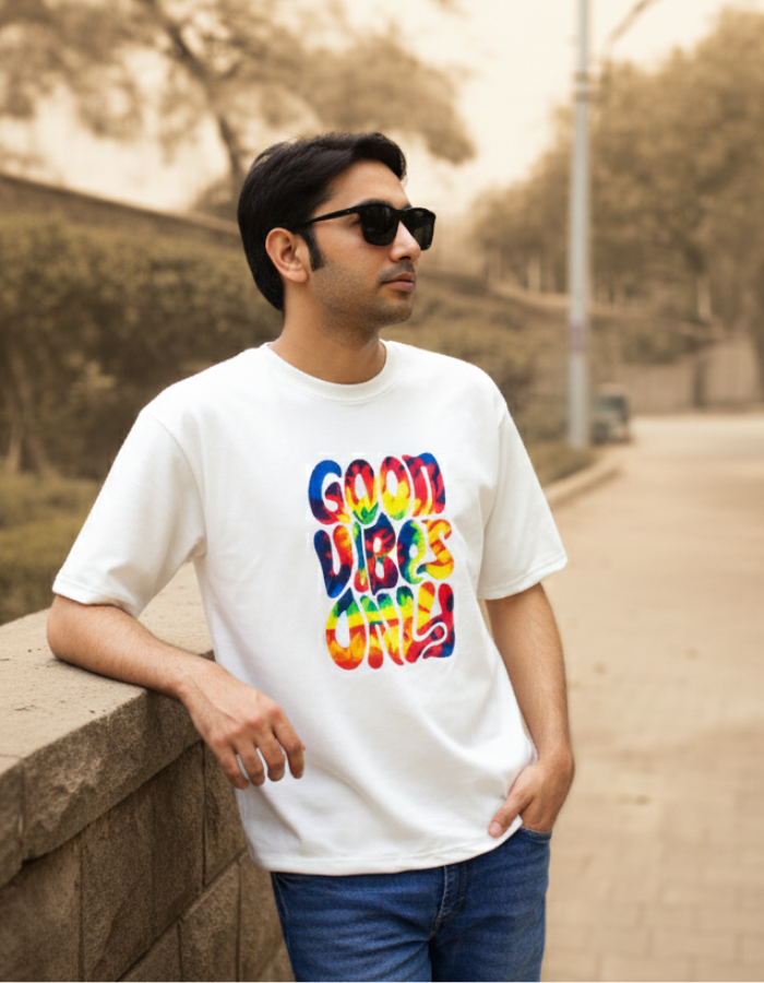 'Good Vibes Only' - Men Oversized White T-shirt