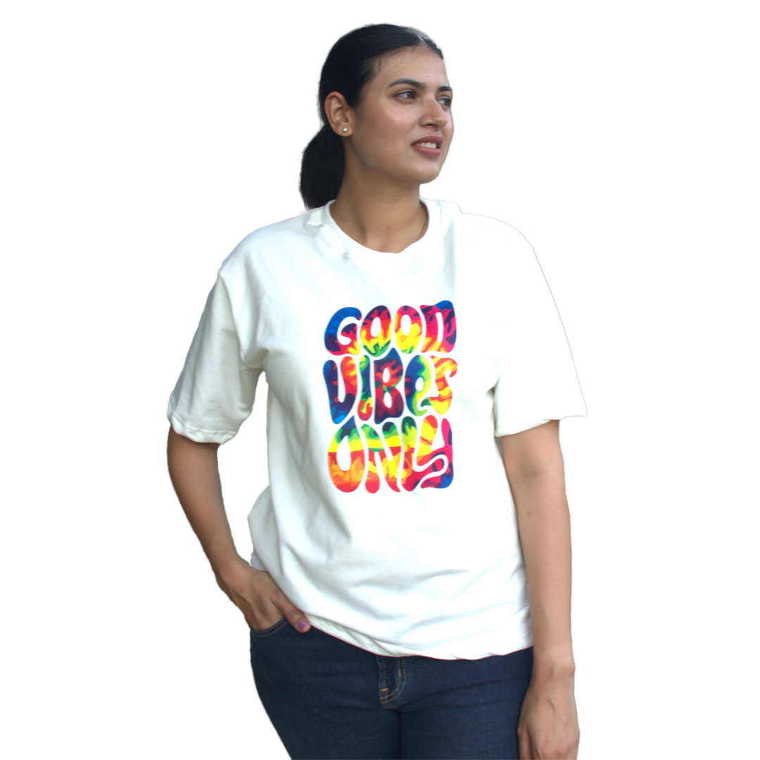 'Good Vibes Only' - Oversized White T-shirt