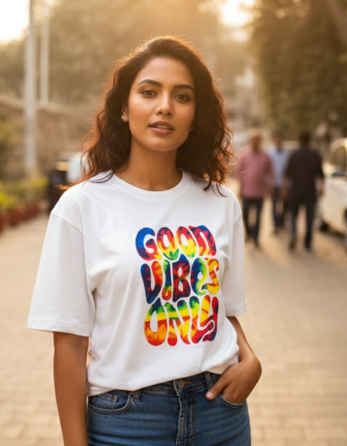'Good Vibes Only' - Women Oversized White T-shirt