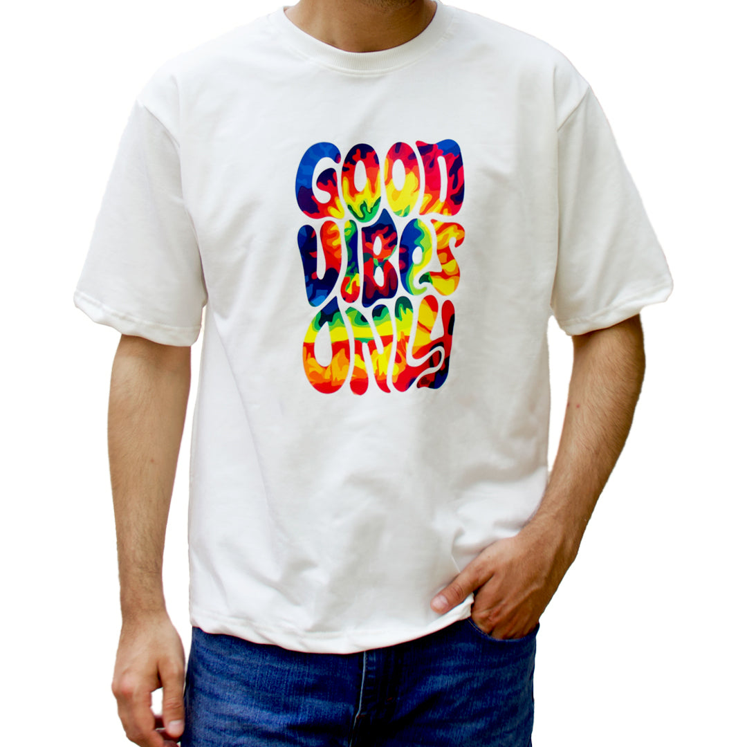 'Good Vibes Only' - Oversized White T-shirt