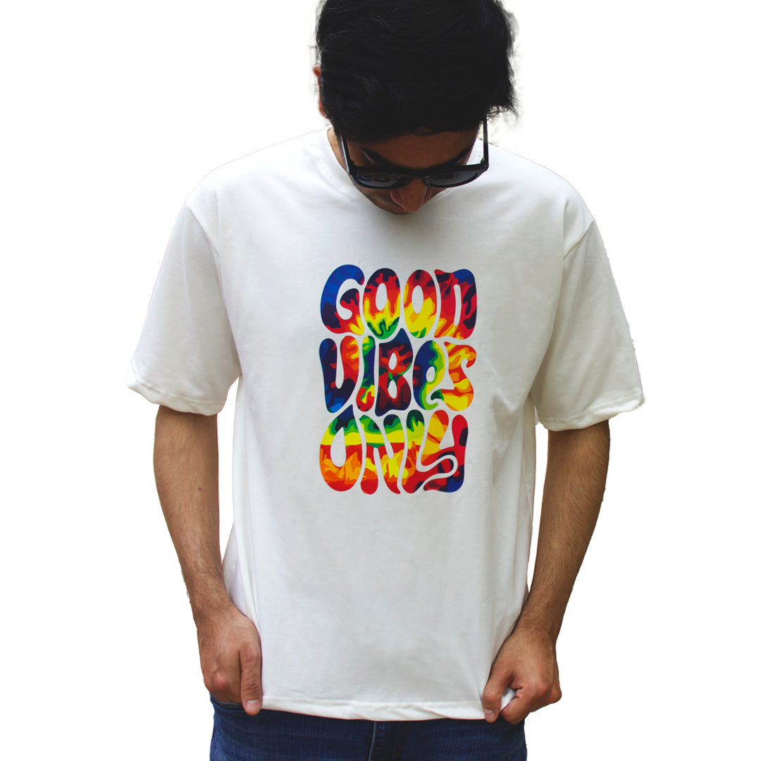 'Good Vibes Only' - Oversized White T-shirt