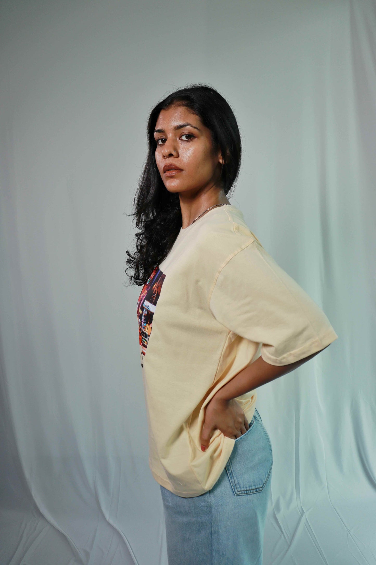 'Konnichiwa' - Japanese Street Women Oversized Peach T-shirt