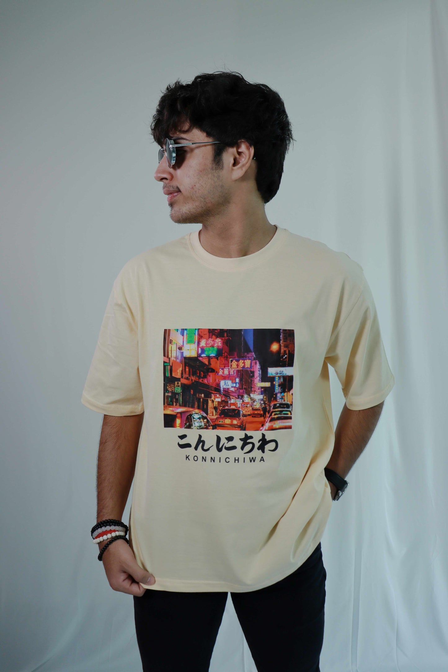 'Konnichiwa' - Japanese Street Oversized Peach T-shirt