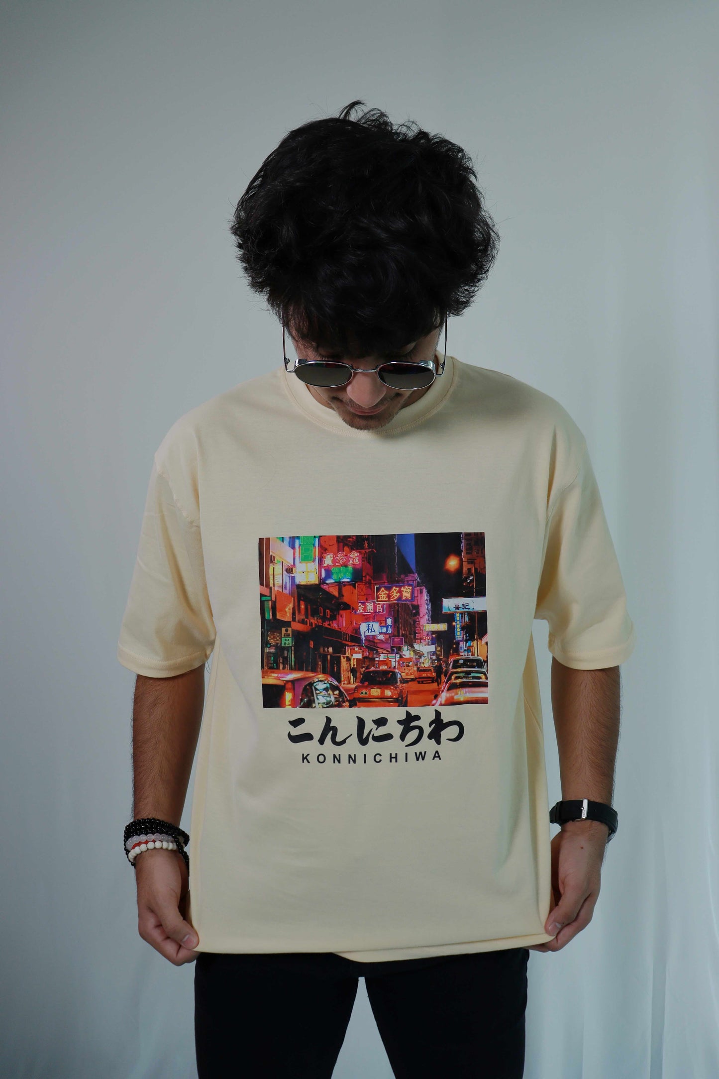 'Konnichiwa' - Japanese Street Oversized Peach T-shirt