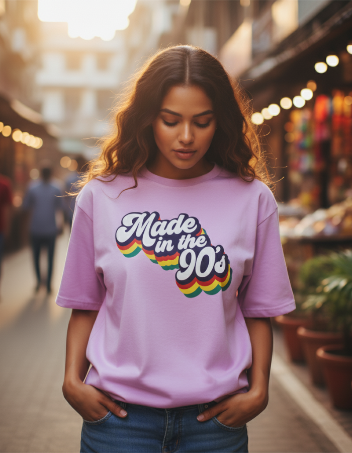 'Made in 90's' - Women Oversized Lavendar T-shirt