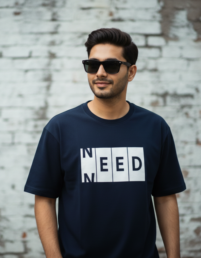 'Need Weed' - Men Oversized Navy Blue T-shirt