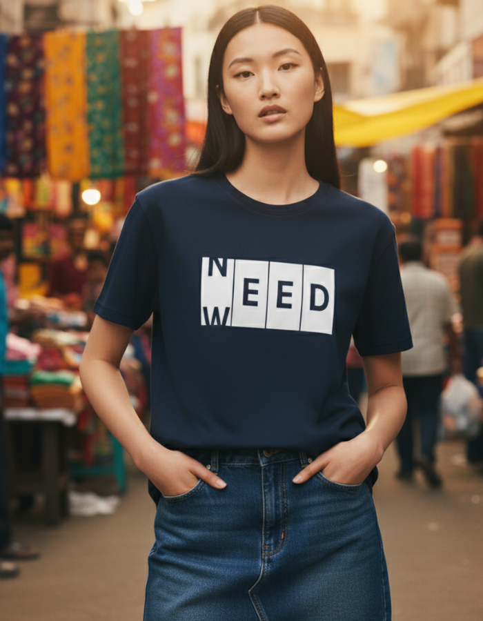 'Need Weed' - Women Oversized Navy Blue T-shirt