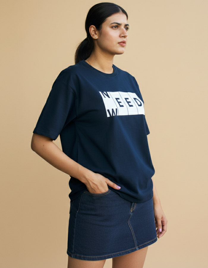 'Need Weed' - Women Oversized Navy Blue T-shirt