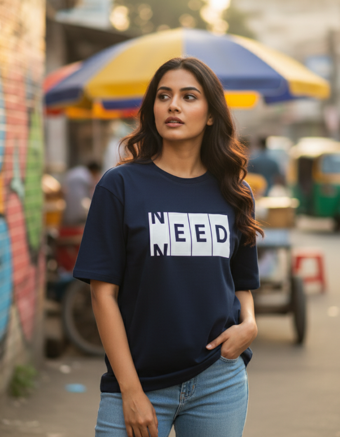 'Need Weed' - Women Oversized Navy Blue T-shirt