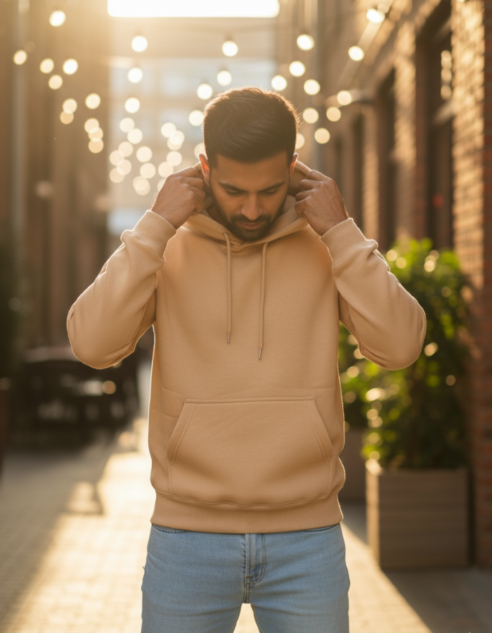 Beige Fleeced Hoodie
