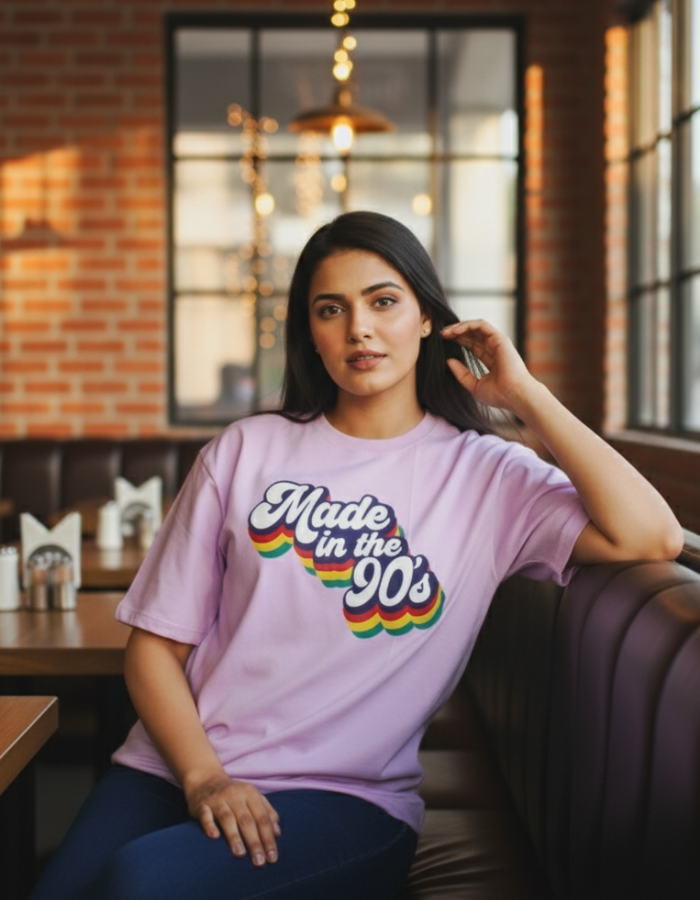 'Made in 90's' - Women Oversized Lavendar T-shirt
